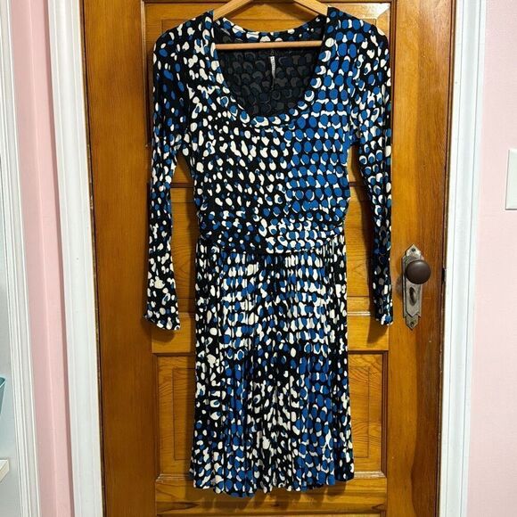 Plenty by Tracy Reese Blue Black Blob Dress Women’s Small Petite - Picture 1 of 6